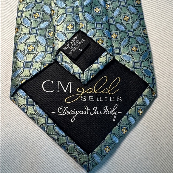 CM Gold Series Extra Long Green/Blue/Gold Silk Tie - Picture 4 of 10